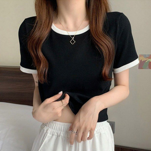 FD-0416  배색 라인 크롭티 